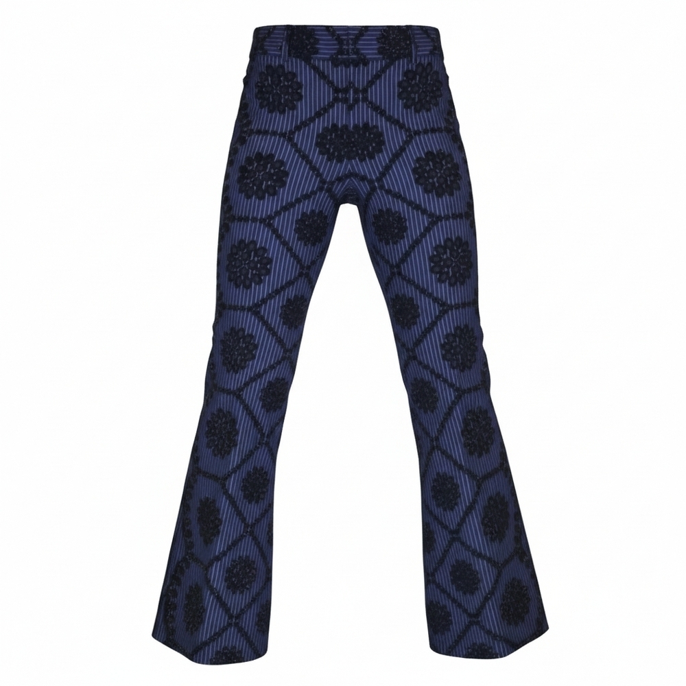 Anthropologie Navy Geometric Flare Pants